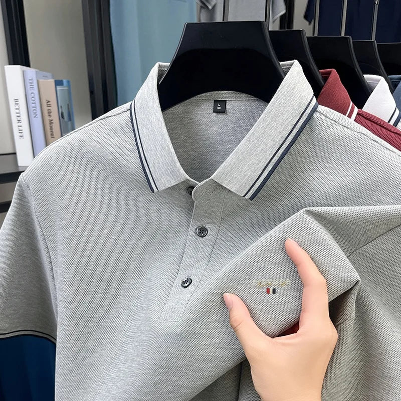 100% pure cotton men's highend brand customized new embroidered short sleeve polo shirt summer casual comfortable breathable top