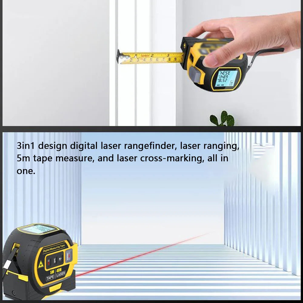 3in1 Laser Rangefinder 5m Tape Measure Ruler LCD Display Distance Meter Building Measurement Device Area Volume Surveying Device