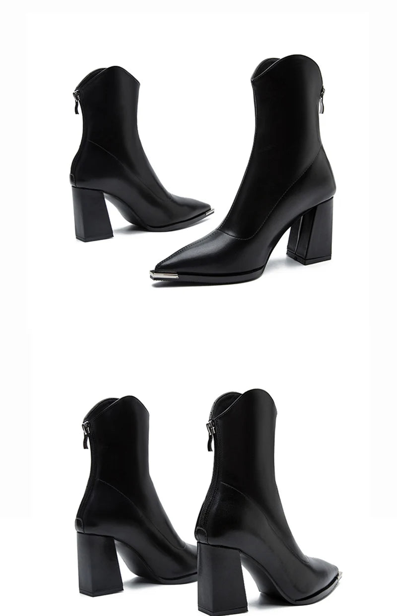 Pointed Toe Women's Ankle Boots Fashion Back Zippers Short Botas Ladies Elegant Square High Heel Winter Women's Footwear