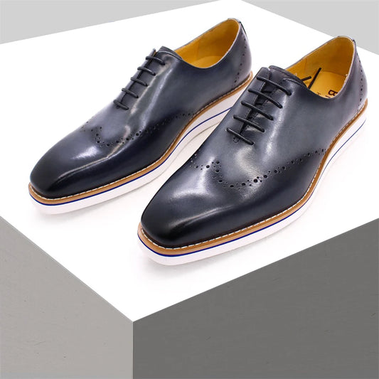 Genuine Leather Men's Casual Shoes Comfortable Lace-Up Brogue Handmade Flat Shoes Office Party Dating Formal Dress Men's Shoes