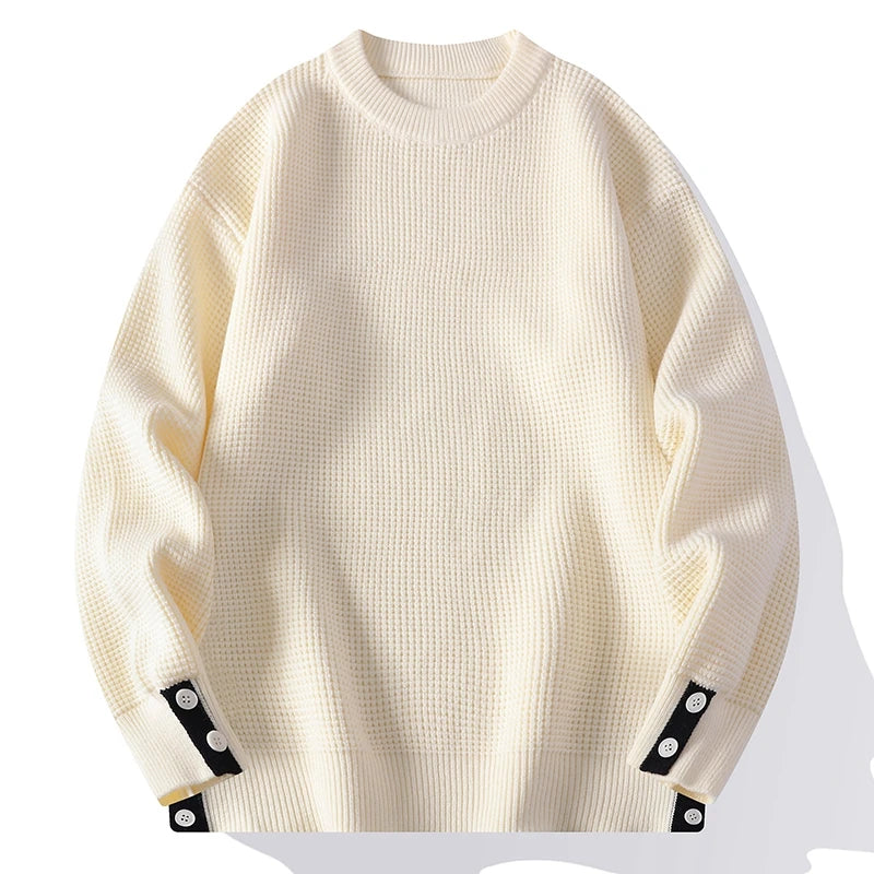 Fashion Blended Sweater 2025 Autumn/Winter Warm Wool Knitted Hoodies Cuff Button Design Casual Tops