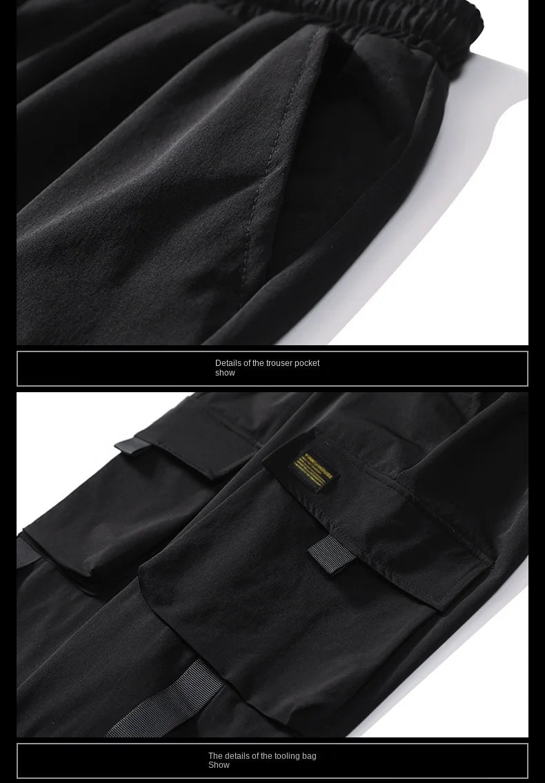 2024 Spring Autumn New Men's Korean Fashion Multi-pocket Loose Ins Nine-minute Drawstring Leg Work Pants Casual Daily Sweatpants