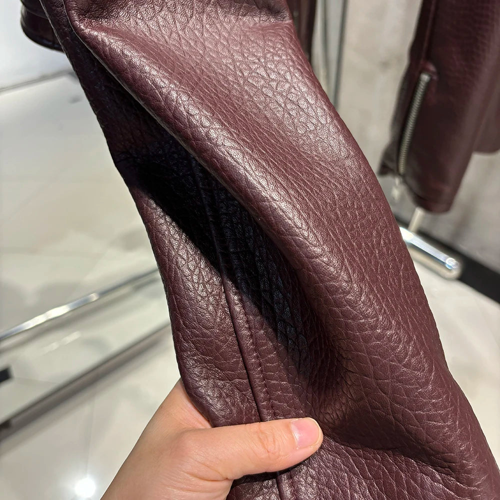 YOLOAgain Real Leather Jacket Women Cropped Jacket Spring 2025