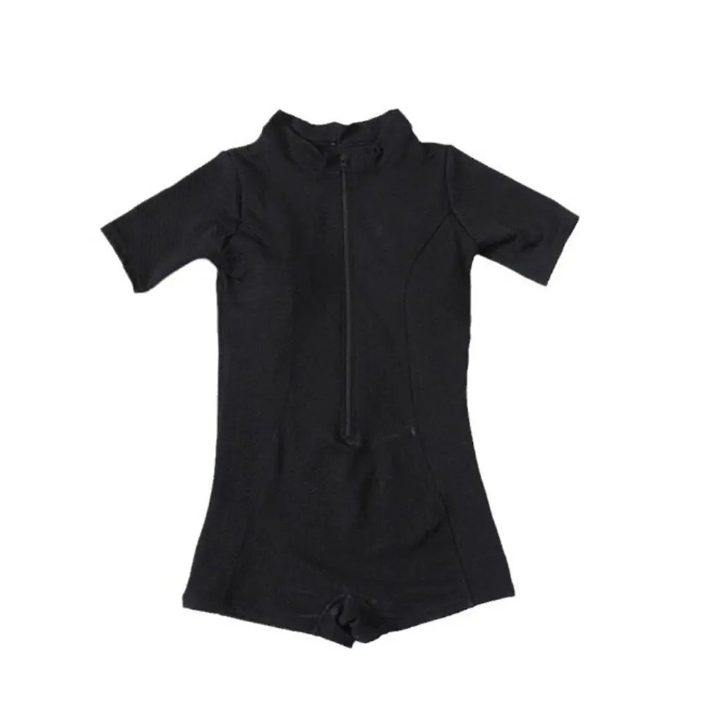 New Fashion Short Sleeve Swimming Suit Solid Half High Collar Bathing Suit Blue High Neck Rash Guard Swimming