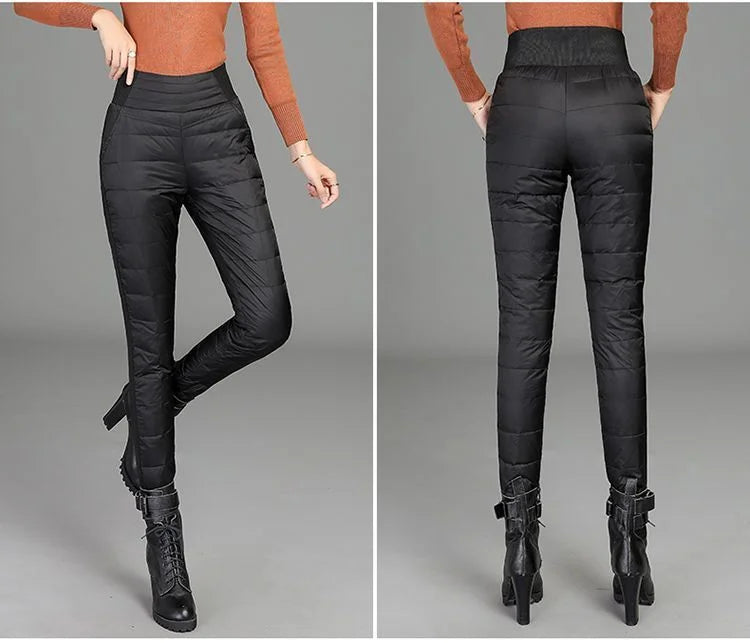 High Waist Thickened Cotton Pants Women's Elastic Slim Fit Korean Style Winter Outerwear Warm Cotton Trousers for Ladies