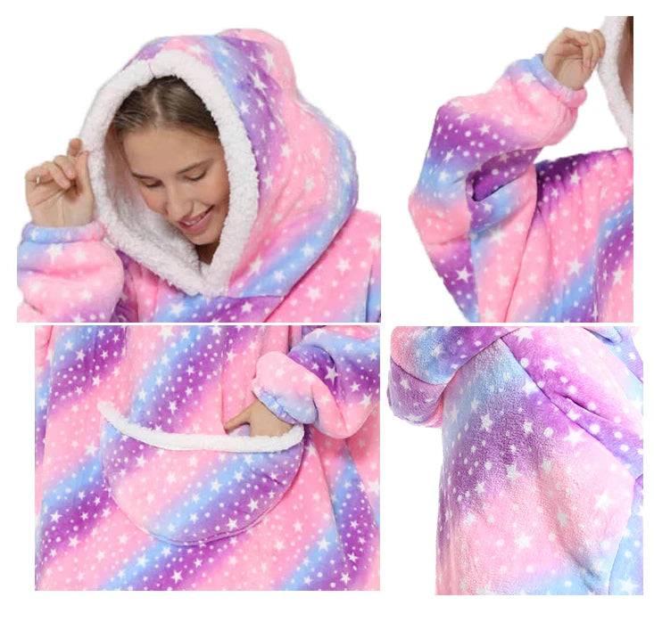 Oversized Blanket Hoodie with Big Pockets for Women Christmas Sweaters Hooded Cute Wearable Fleece TV Blanket for Couple Hoodies