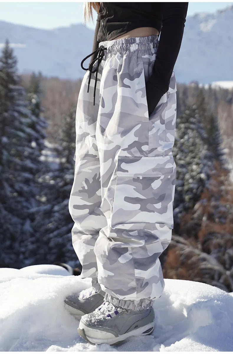 Ski pants for men and women windproof waterproof warm thick camouflage and velvet snow pants snowboard ski pants