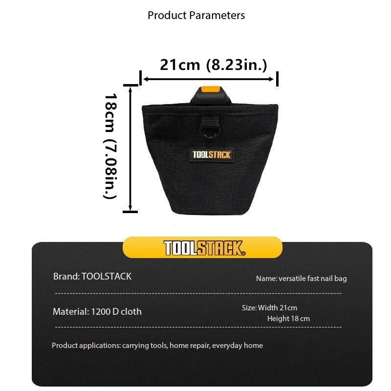TOOLSTACK Nails Pouch High-Capacity Durable Waist Bag Nails & Screws Toolkit Waterproof Multifunctional Tools Package