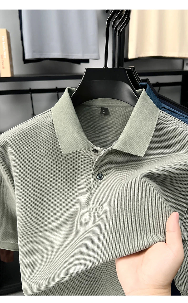 100% pure cotton men's short sleeve polo shirt high-quality classic solid color summer business casual comfort versatile T-shirt