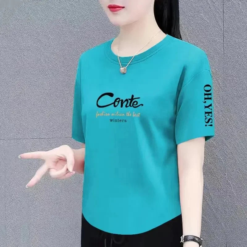 Summer Fashion Short Sleeve T-Shirt Women's Loose plus Size Slimming Top Cover up Body Shirt Casual Style Polyester Fabric
