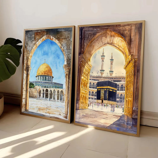 Islamic Mosque Kaaba Canvas Poster Watercolor Muslim Scripture Canvas Paint Print Modern Picture Living Room Home Decor Cuadros