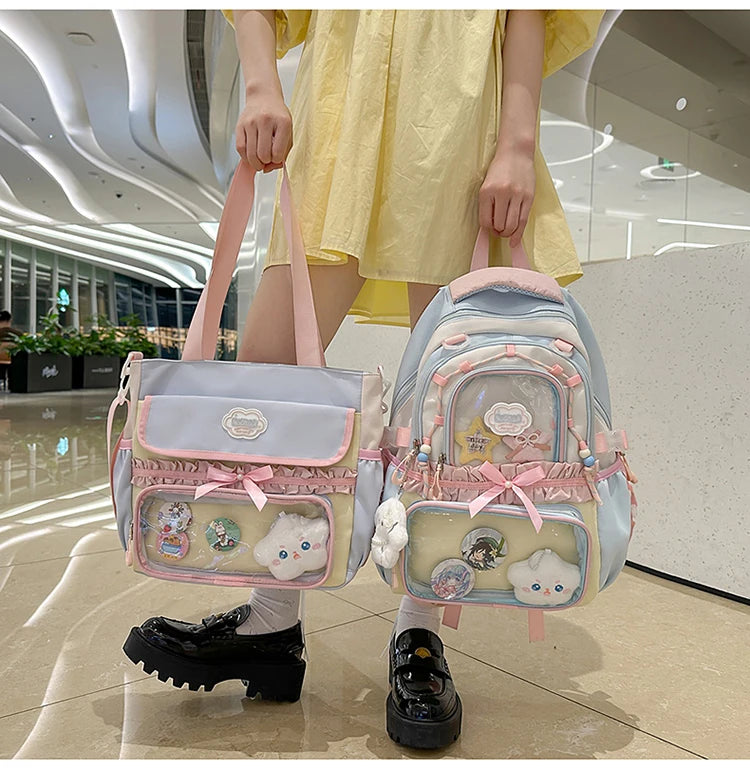Large Capacity Children's School Bag Set for Girls Primary And Middle School Double Shoulder Backpack Sweet College Style