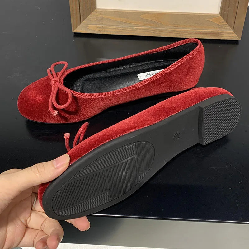 Fashion Silk Women Ballet Flats Shoes Footwear Designer Shallow Female Round Toe Butterfly-Knot Ladies Flats Slides Shoes