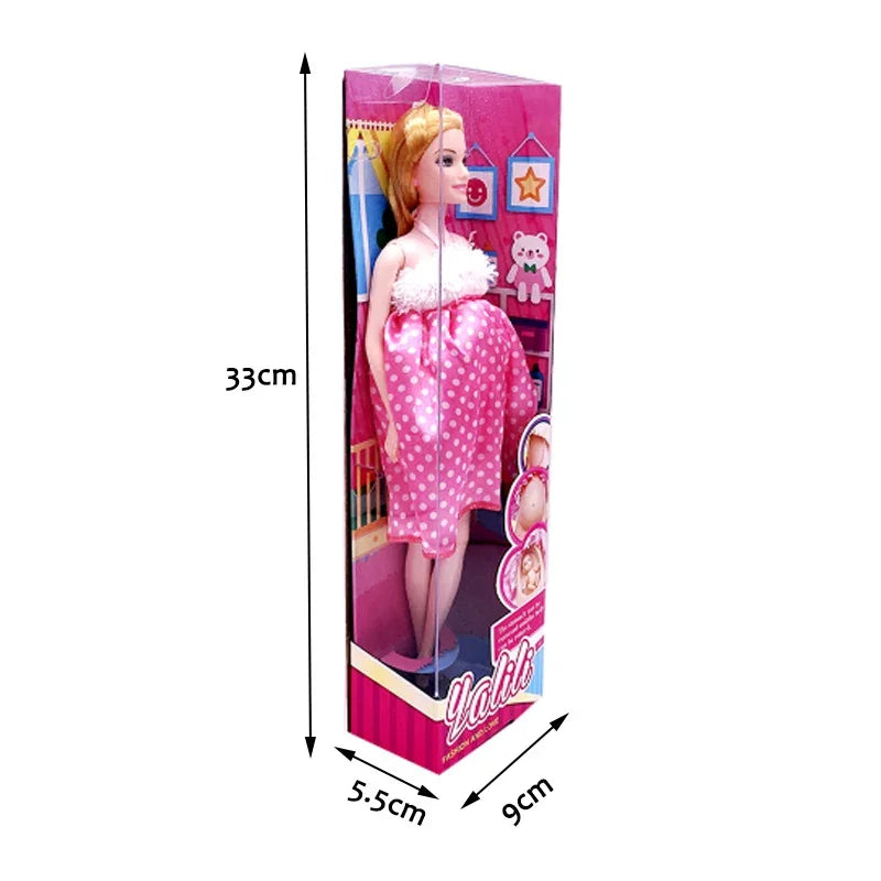 Handmade 11.5 Inches Pregnant Mom with One Baby in Her Belly Doll Girl's Toy Doll with Dress for Girl Color Box 5 Choices