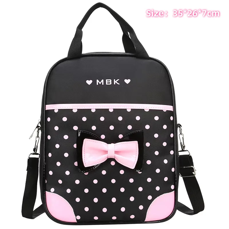 Lightweight School Backpack for Girls Kids Ages 6-12, Cute Polka Dot Bow Elementary Bookbag with Ergonomic Padded Straps