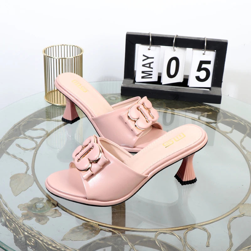Women's slippers in summer 2024 wear sandals with thin heels high heels buckle is simple elegant black Women shoes