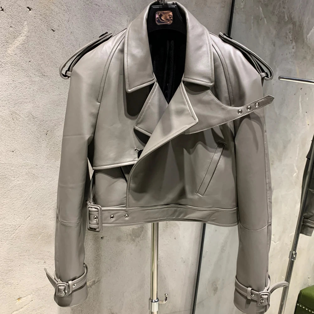 Suede Leather Jackets Women Winter Genuine Sheep Leather Coat Broad Shoulder and Paddad 23012