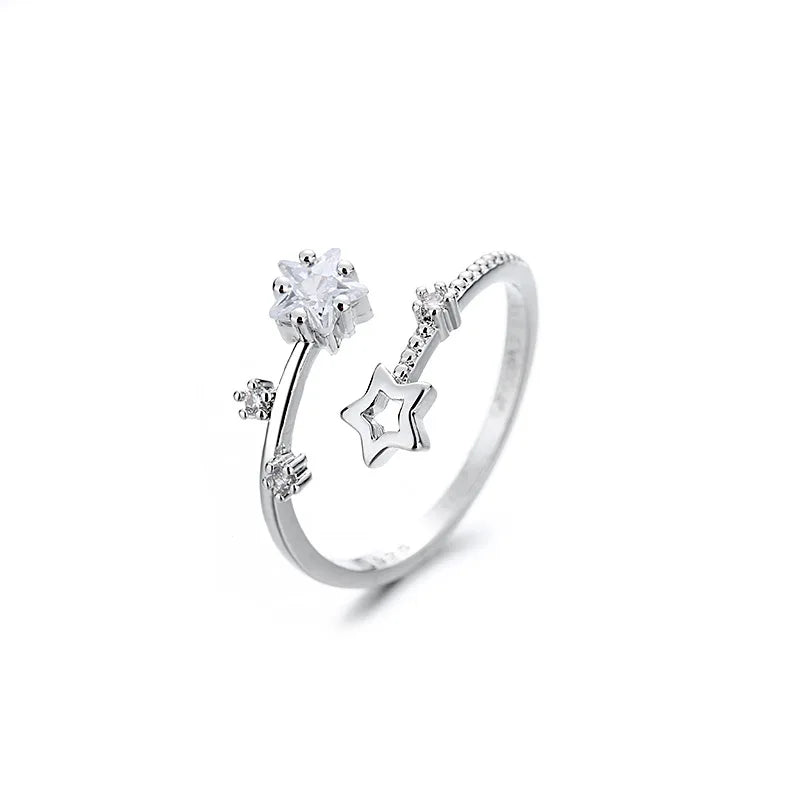925 Sterling Silver Star Crytal Ring for Women Girl Personality Simple Adjustable Exquisite Jewelry Dropshippipng Gift