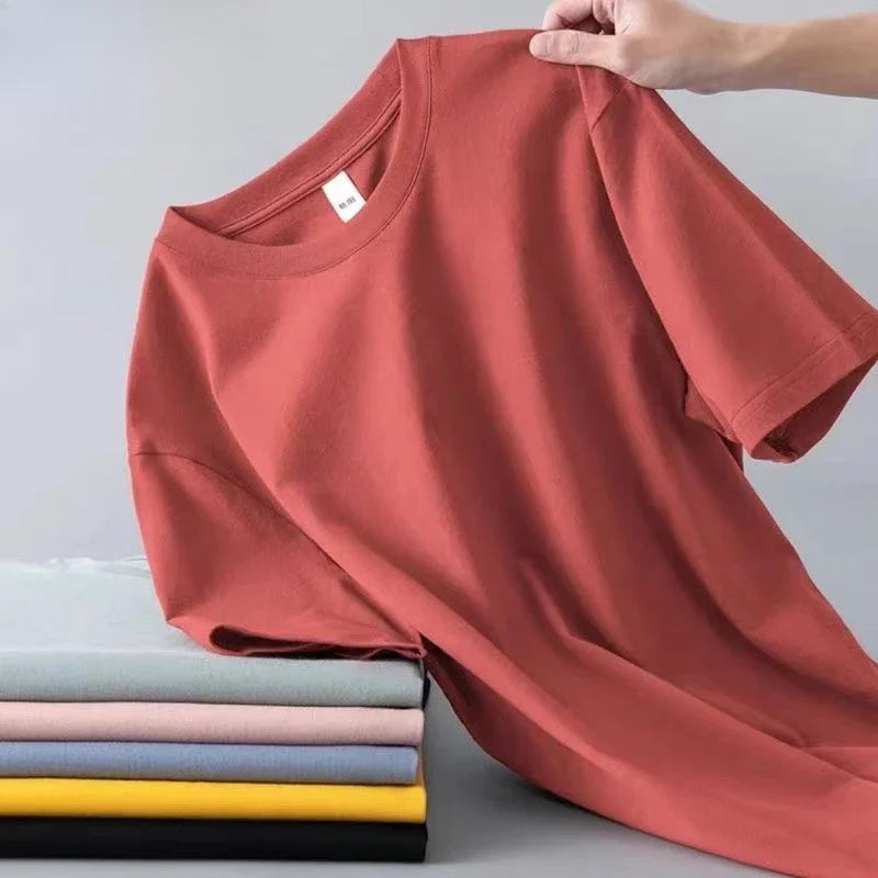 100% Pure Cotton Round Neck Short Sleeved T-shirt for Men and Women's New Summer Versatile Loose Solid Color Men's T-shirt
