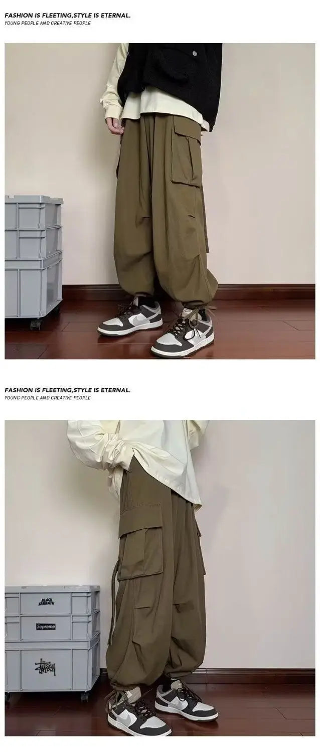 Spring and Autumn High Street Work Men's Thin Straight Wide Legs Fashion Trendy Sports Pants