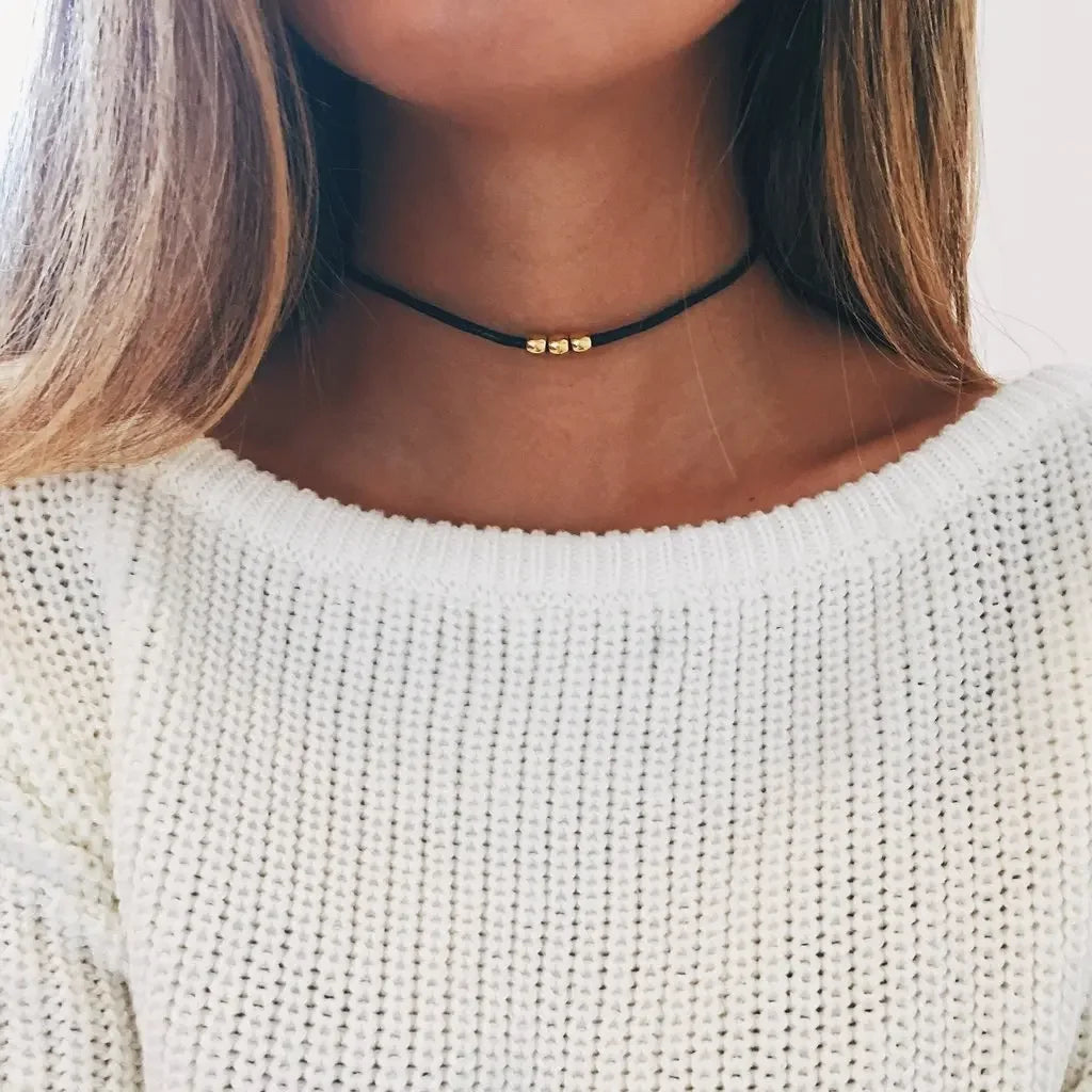 women-made Leather Necklace Choker Black  Braided Rope Chain forWomen Simple Jewelry Gifts