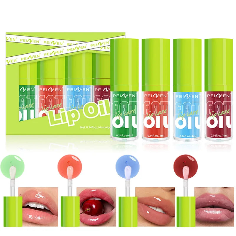 Lip Gloss Oil Kit (4 Colors),Jelly Water Shine Lipstick Set,Long-Lasting Moisturizing Makeup,Lightweight Lipgloss,Fade Lip Lines