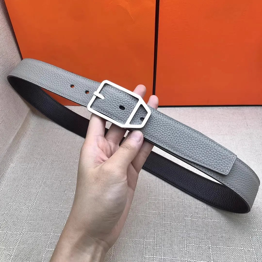 Double-Sided Genuine Leather Belt for Men And Women Casual Lychee Skin Waist Belt Couple Sle Gift Box Soft Surface Stainles...