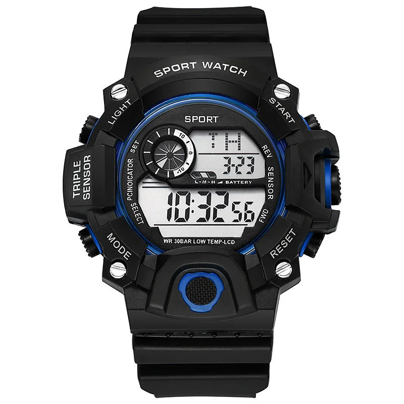 Men's Watch Fashion Sports Electronic Wristwatch Large dial Multifunctional Waterproof Luminous Alarm Kids Male's Military Watch