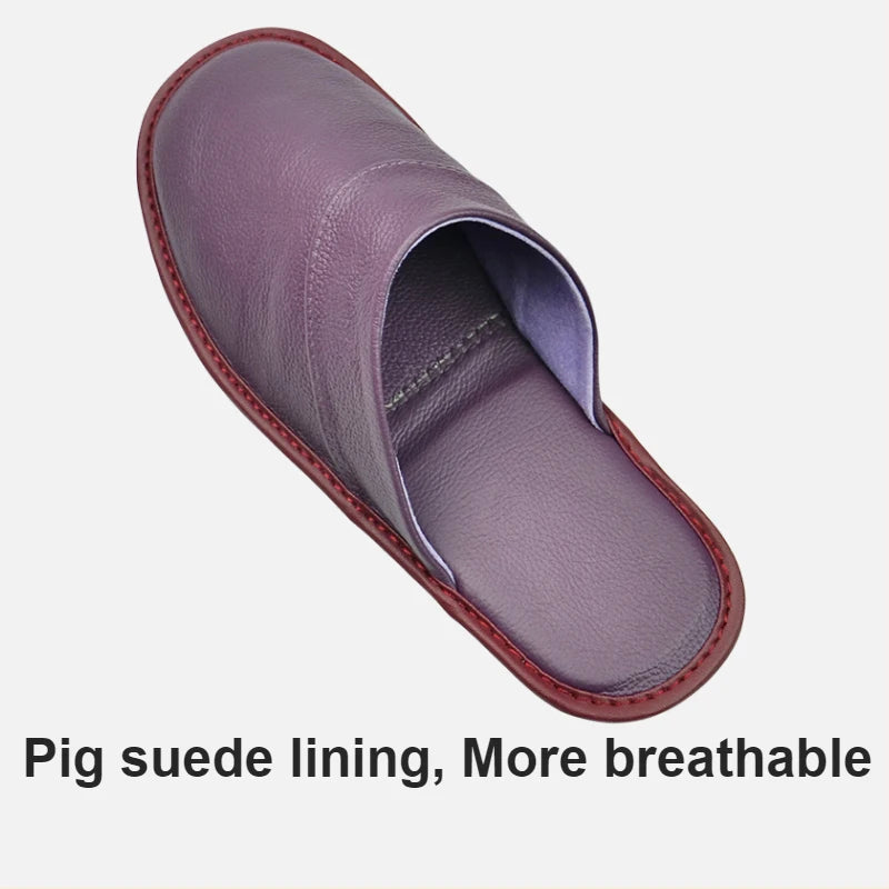 Genuine Cow Leather Slippers Homes in indoor slipper Spring Autumn summer men women elderly non-slip casual single Slides shoes