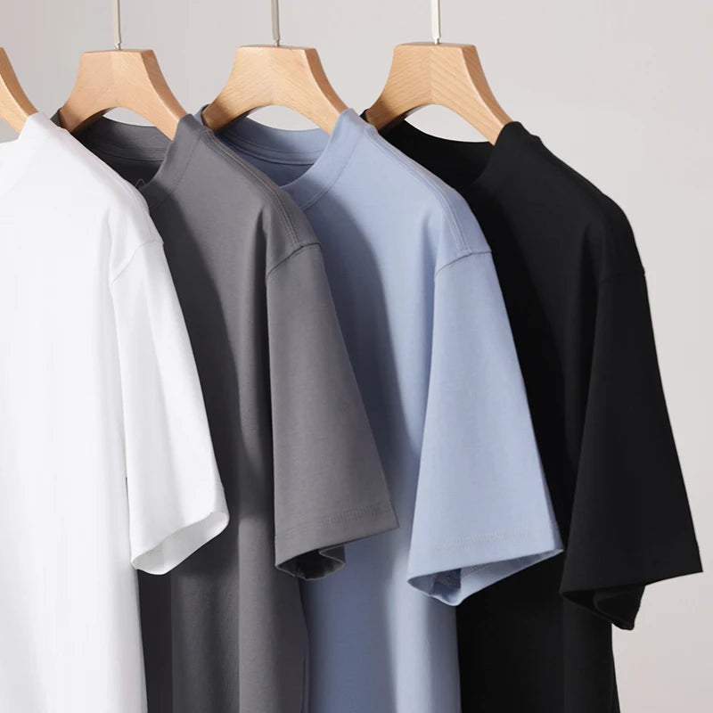 Men's Cotton High-End Fabric Liquid Ammonia T-shirt 100% Mercerized Cotton Short-Sleeved Summer Cool Silky Crewneck Sweater