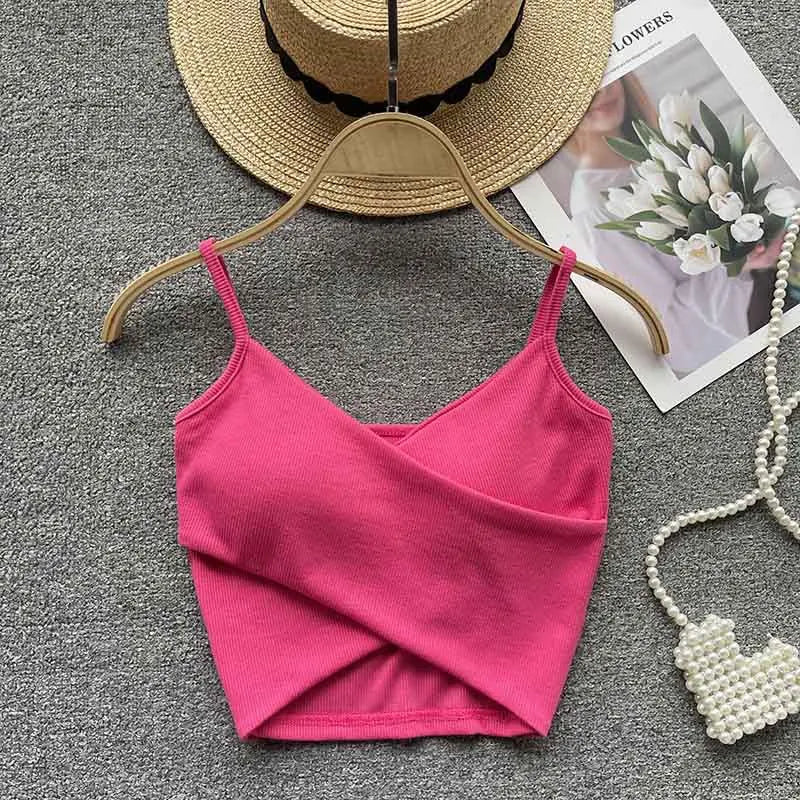 Summer Women's Ribbed Slimming Tank Top Built-in Bra Super Stretch Cross Back Bralette Sexy Layering Camisole Daily Topks