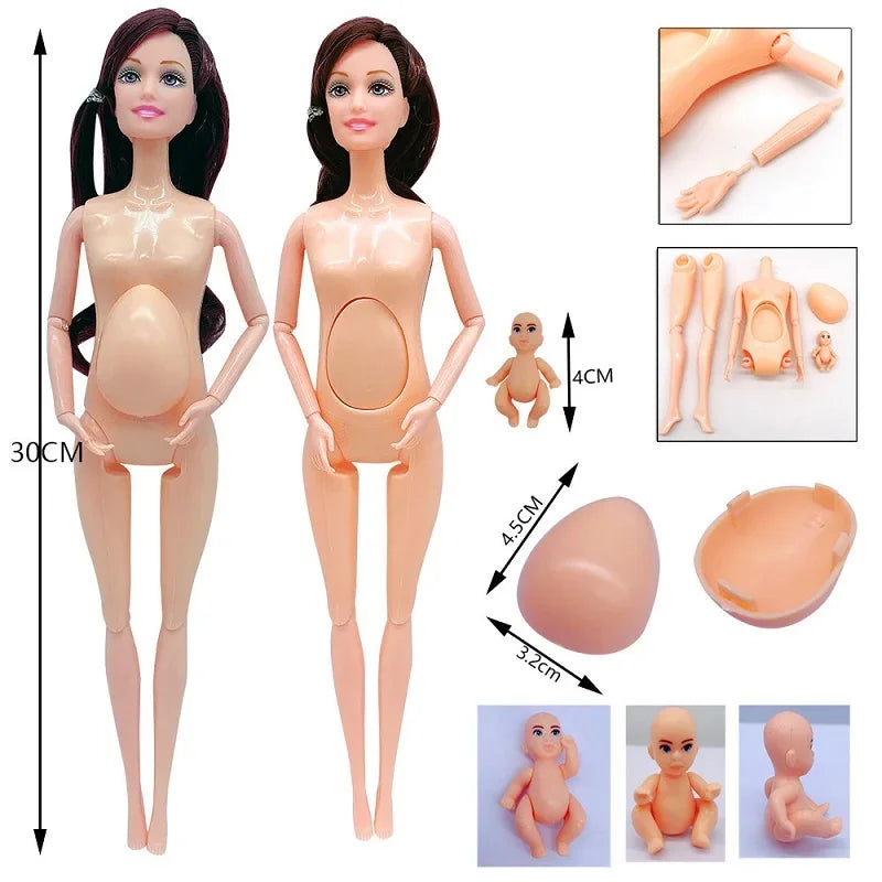 Handmade 11.5 Inches Pregnant Mom with One Baby in Her Belly Doll Girl's Toy Doll with Dress for Girl Color Box 5 Choices