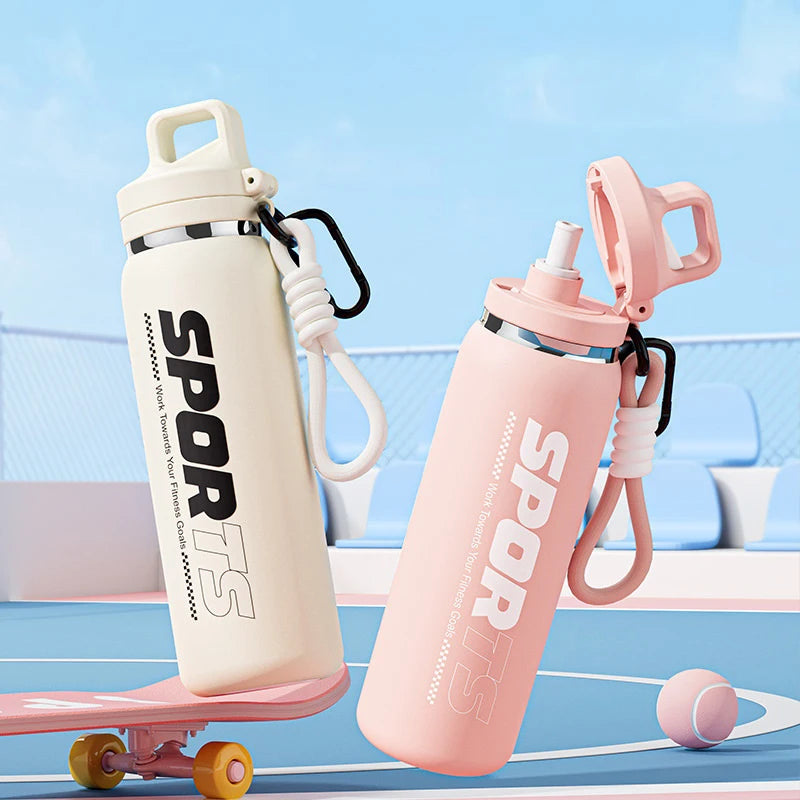 New Insulated Water Bottle, Portable, Unisex, Outdoor Cycling Water Bottle, One Lid, Double Drinking Straw.