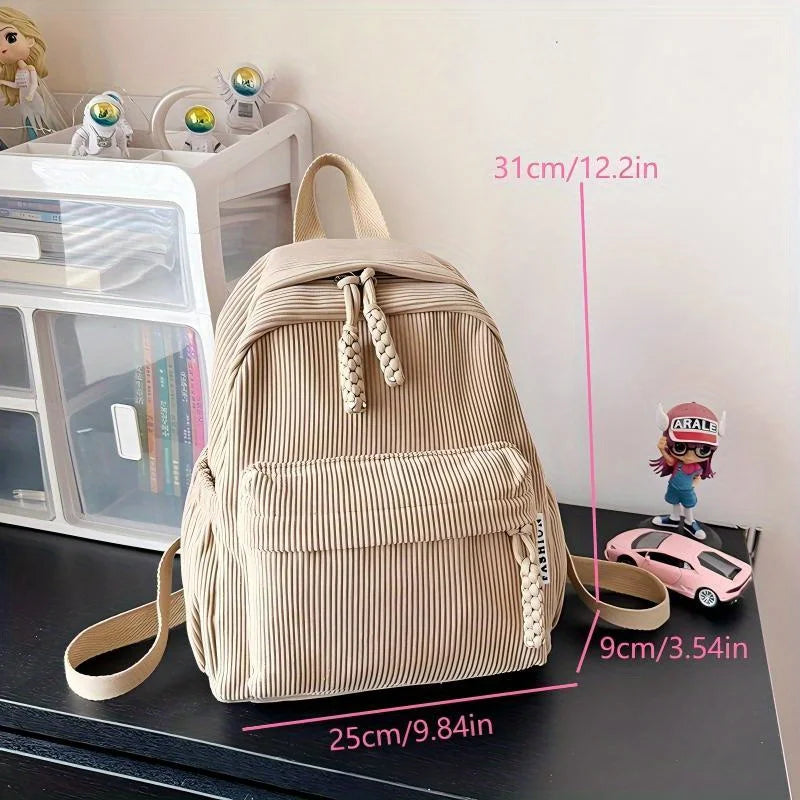 Backpack Solid Color Corduroy Backpack Handbag Rucksack Small School Bags Commuting Simple Student Book Bags Autumn Winter