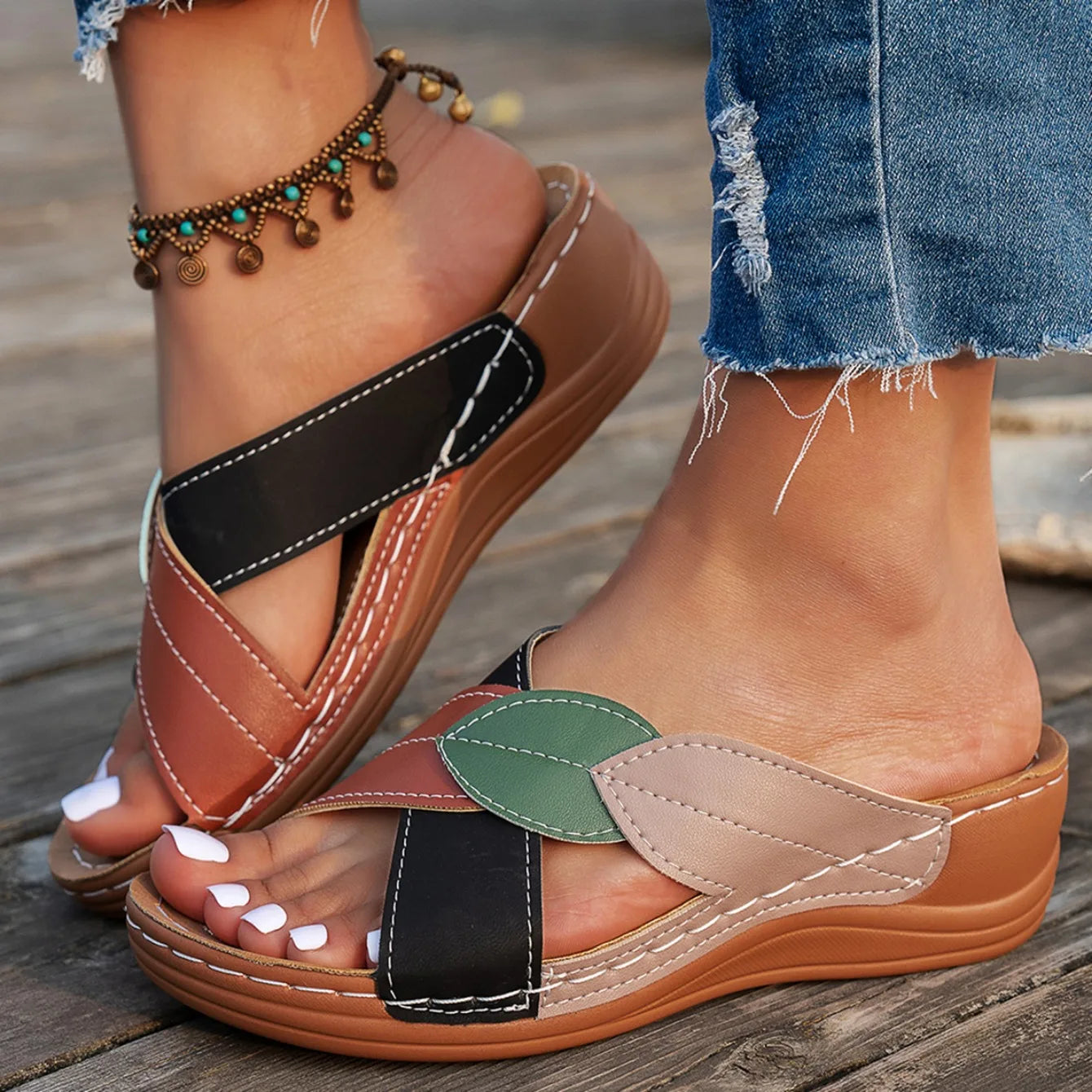 Women Slippers 2025 Summer Shoes Woman Mix Color Heels Sandals Summer Women Elegant Heeled Footwear Slippers slides Women