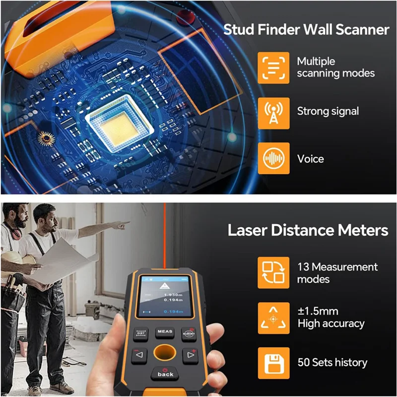 Digital Laser Distance Meter Wall Scanner Laser Distance Meter For AC Wires Metal Wood -Y47A