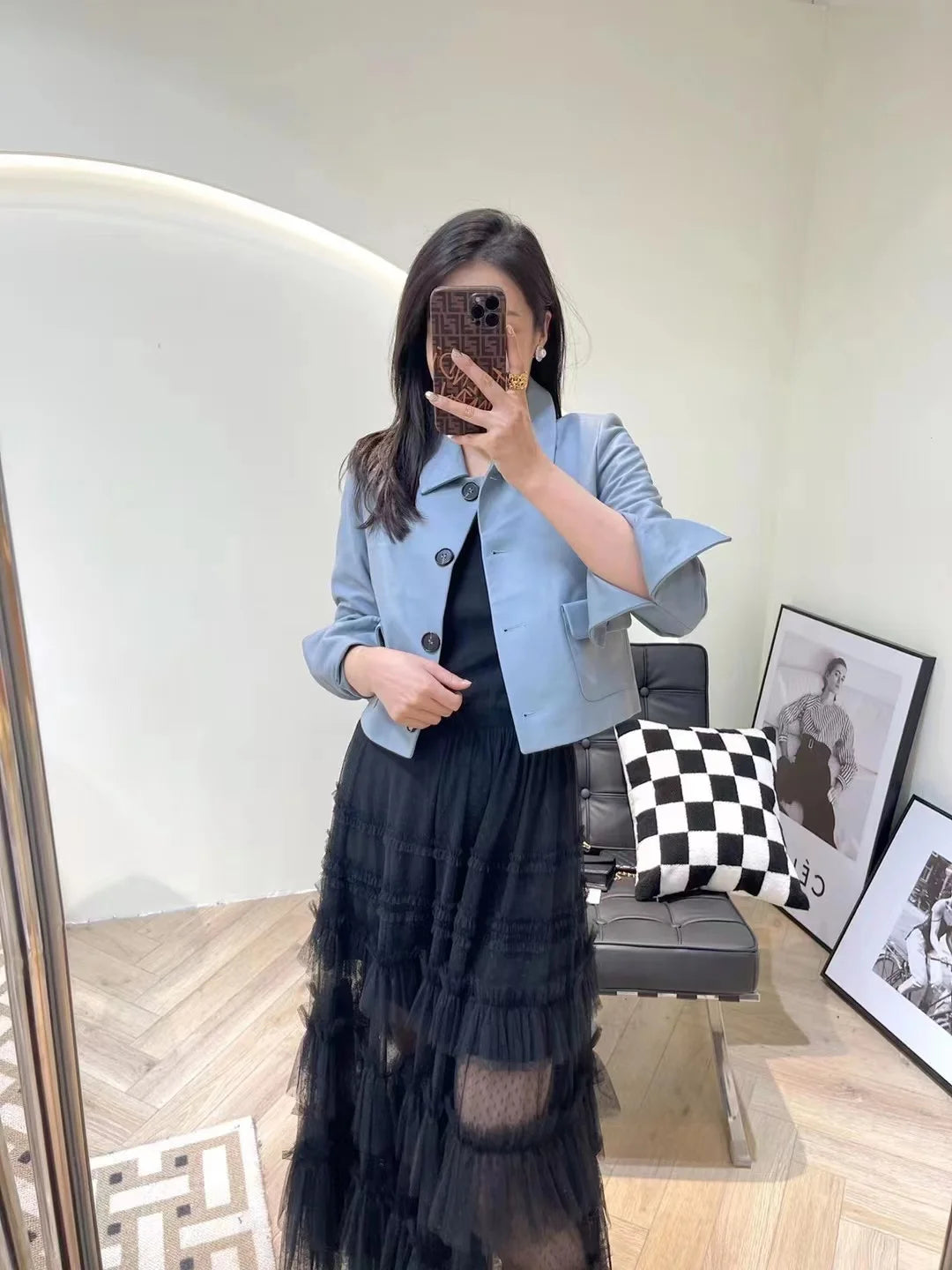 Women Genuine Leather Jacket 2025 Winter Female Square Collar Pocket Single-Breasted Slim Short Coat Mujer Outwear Blazer Kurtki