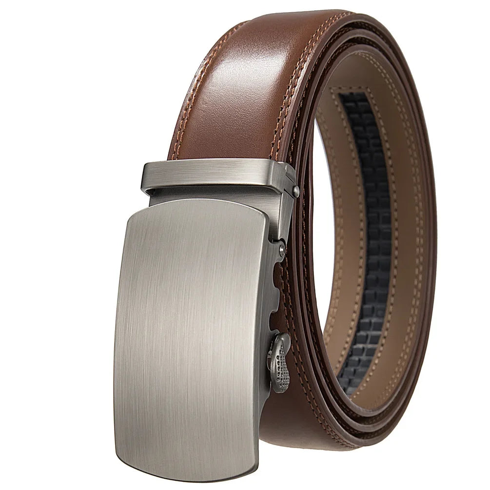 Men's Genuine Leather Belt Fashion Automatic Buckle Belt for Popular Business High Quality Male Belt Brown