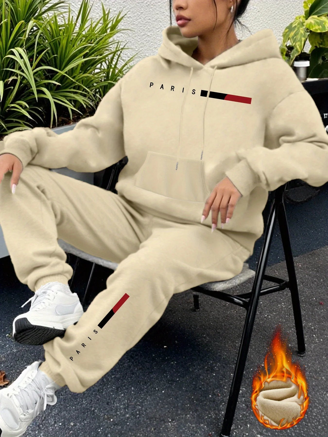 women Hoodies+sweatpant set Hip Hop Street Casual Printed Hoodie Oversize Loose New Sweatshirts Autumn Warm Fleece Clothing