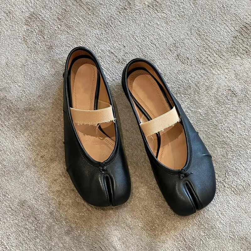 Womens Genuine Leather Ballet Flats Black Sheepskin Pleated Tibi SplitToe Shoes Fashion Mules Designer Footwear