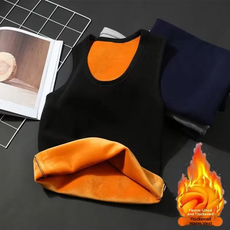 Men's Thermal Fce Lined Thiened Vest Warmth Inner Wear Slim Fit Anti-Cold Home Clothes Single Layer Knitted Fabric round...