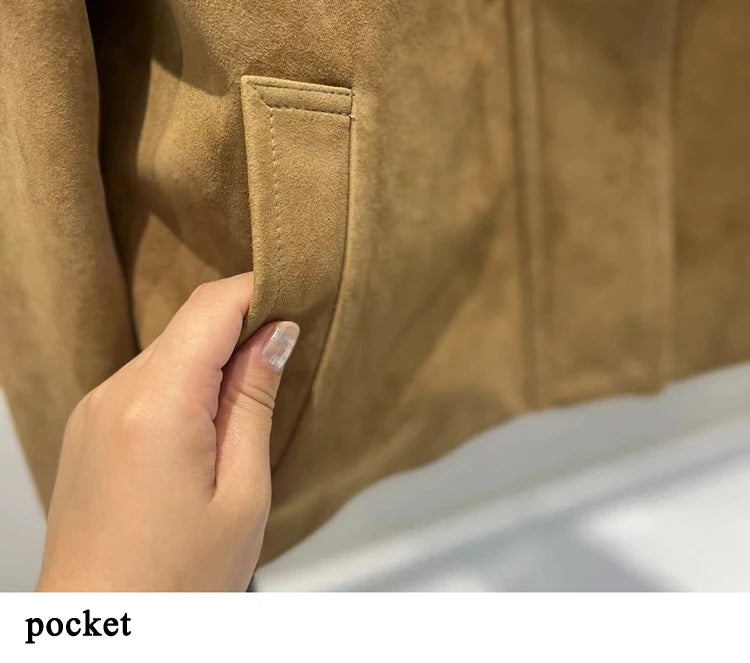 European Imported Suede Jacket Women 2025 Autumn Winter Branded New Contrasting Leather Coat Navy Blue Short Locomotive Casacos