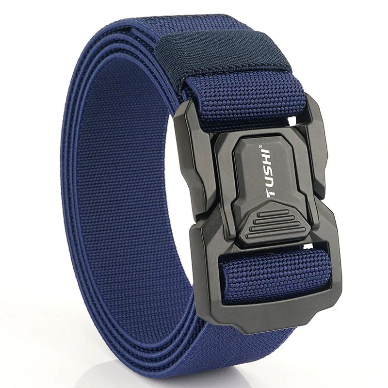 3.8cm Men's Tactical Elastic Belt Aluminum Alloy Quick Release Buckle Wear-Resistant Durable Belt for Tactical Pants Outdoor Hik