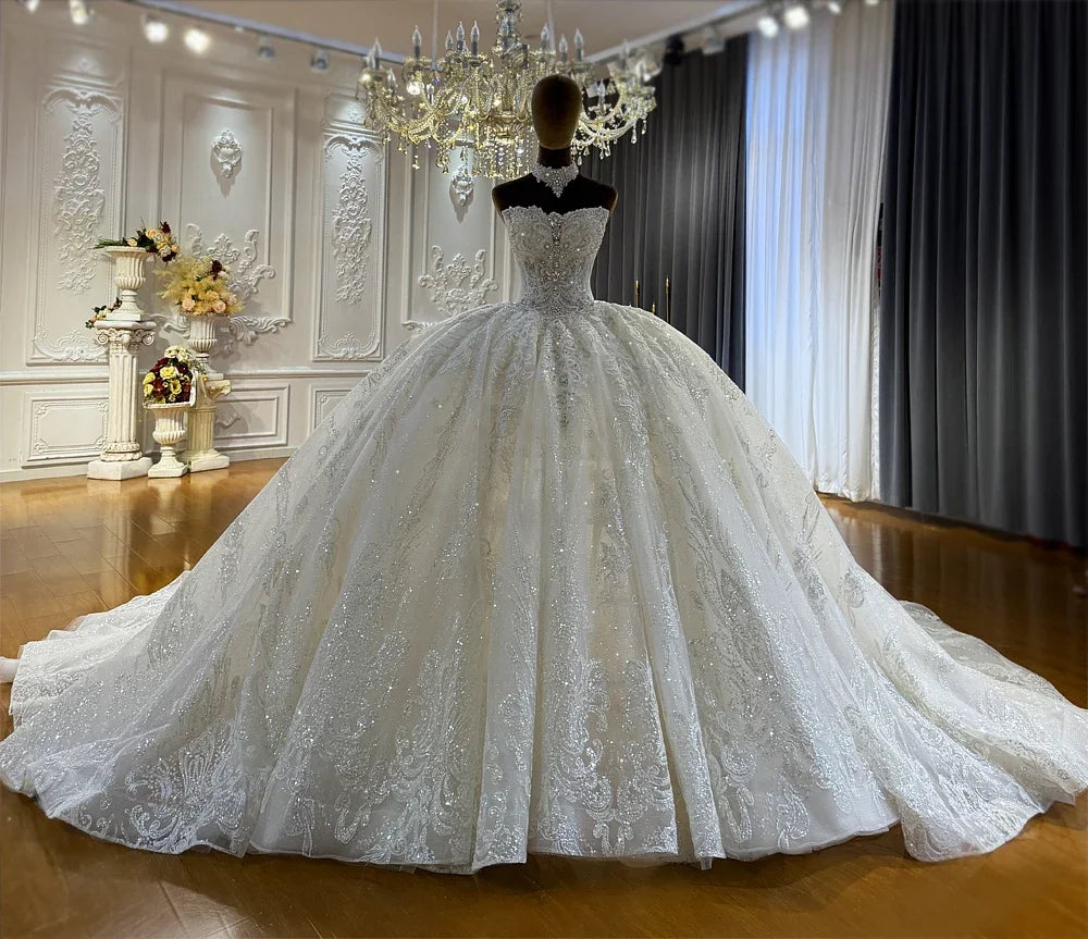 Customized Luxury Wedding Dress Amanda Novias Official New Design Strapless Elegant Bride Dress With Detachable Sleeves