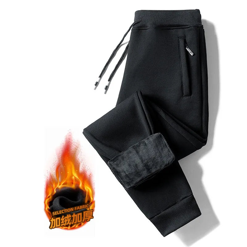 Men's Winter Thickened Fleece Lined Casual Pants Loose Fit Sporty Youthful Style mid Waist Long Trousers with Cuffed Ankle