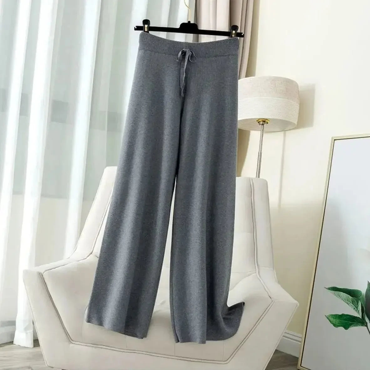Soft Knitted Pants Women's Autumn/Winter Outerwear Hanging Knitted Wide Leg Pant White Floor Pants Straight Leg Pants
