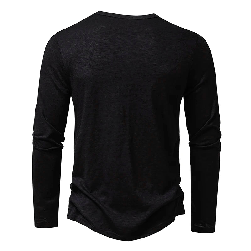 New Men's Cotton Henley T Shirt Long Sleeve T-Shirts Basic Casual Button Collar Breathable Daily Top Tees