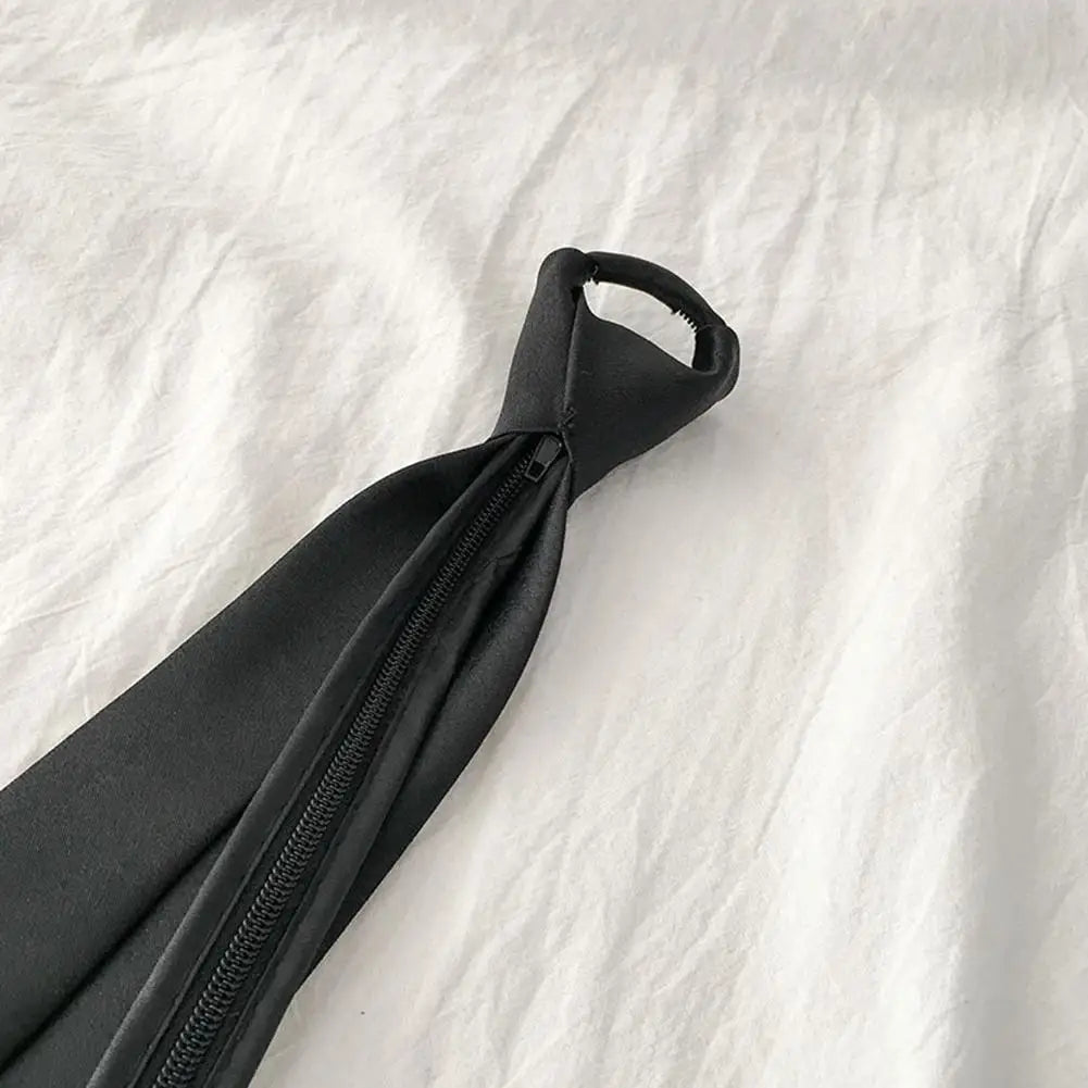 Ties Preppy Style Men Women Black Necktie  Retro Solid Silky Narrow Neck Tie Slim Smooth Wedding Graduation Decoration