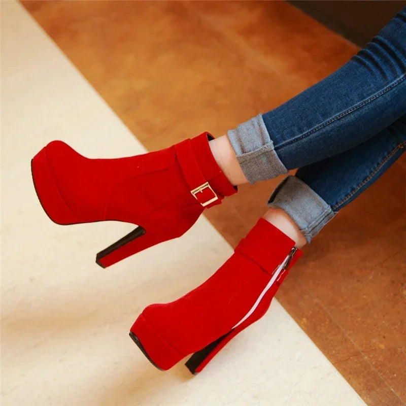 Woman Fashion High Heels Women's Shoes Sexy Add Fur Winter Ankle Boots Short Boots Ladies Shoes
