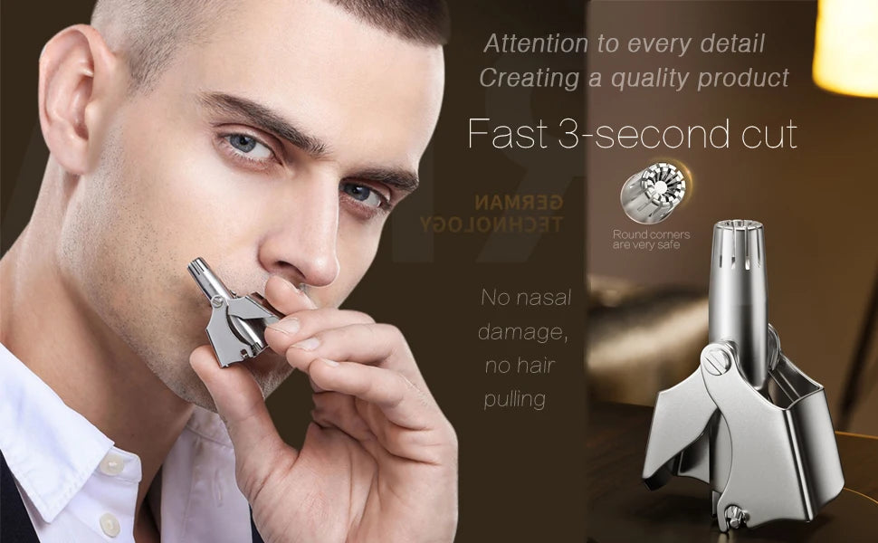 Manual Nose Hair Trimmer for Men, Stainless Steel, Waterproof, No Battery Needed with Cleaning Brush Painless Hair removal